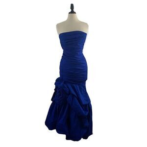 Cindy USA Vintage Formal Mermaid Prom Dress Ruched Blue Stretch Womens Size S